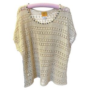 RUBY RD Swim Coverup Top Womens 20W Butter Crochet Pullover Brass Studs Ne…